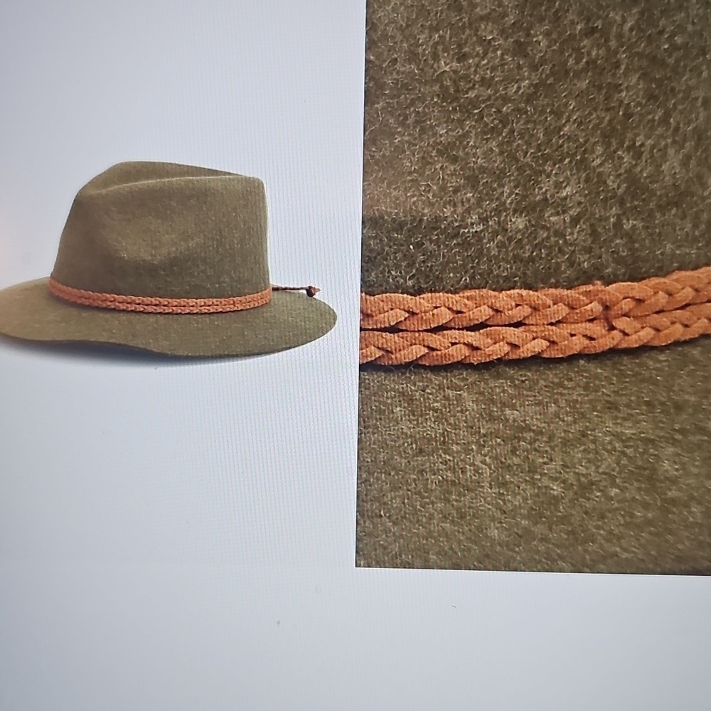NWT Treasure & Bond Double -Braid Wool Felt Fedora Adjustable Hat Olive - Picture 4 of 16
